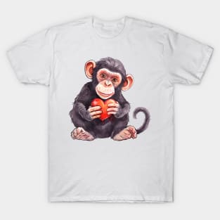 Valentine Chimpanzee Holding Heart T-Shirt